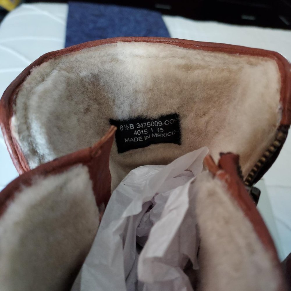 NIB Frye Valerie tall belted boots, cognac, fully fur lined!  8.5 (more like 8) - Picture 13 of 13